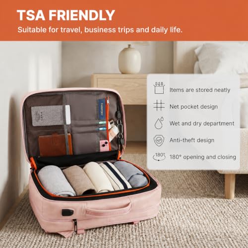 Travel Backpack Women, PU Leather Carry On Backpack Flight Approved, Pink - color: Pink