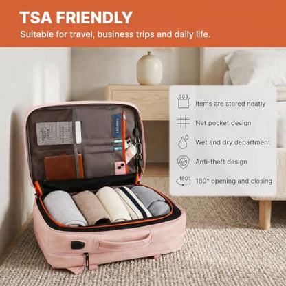 Travel Backpack Women, PU Leather Carry On Backpack Flight Approved, Pink - color: Pink