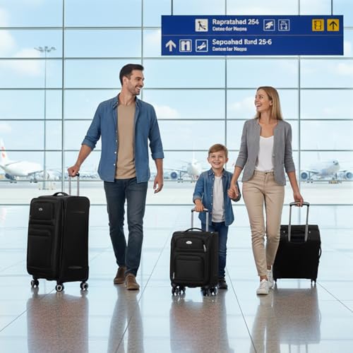 Softside Luggage Sets 3 Piece w/Front Pockets,Expandable - color: Black, size: 3-Piece Set (20"/26"/30'')