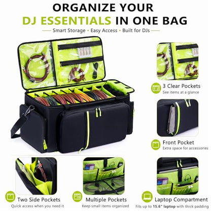DJ Cable Bag, Large DJ Equipment Bag with Laptop Compartment and Dividers - color: Yellow, size: W/No Wheels