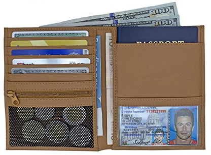 Light Brown RFID Genuine Leather Passport Wallet - color: Light Brown