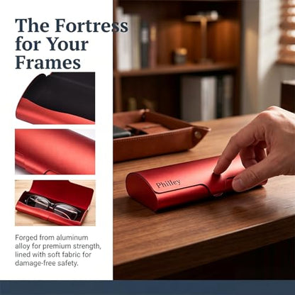 Philley Aluminum Ultra-Light Eyeglasses Slim Reading Glasses Case - color: Red