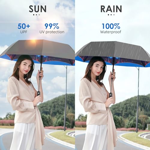 Strongest Windproof Travel Umbrella - Pro-Series, Heavy Duty Durable, Automatic Folding, Compact Lightweight Portable, Premium Grip, Fits Car & Backpack - color: Firework