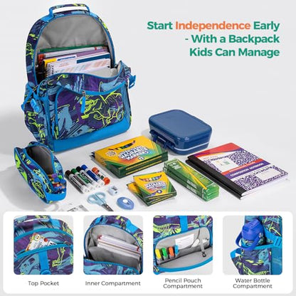 Choco Mocha Lightning Backpack Set Kids Backpacks for Boys, Boys Backpack with Lunch Box & Water Bottle, Elementary School Bookbag Age 6-8 17 Inch, Blue - color: Lightning Blue