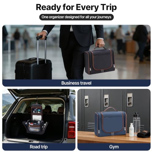ZAHNI Toiletry Bag for Men, Large Hanging Travel Toiletry Bag, Navy - color: Navy