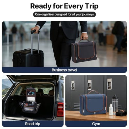 ZAHNI Toiletry Bag for Men, Large Hanging Travel Toiletry Bag, Navy - color: Navy
