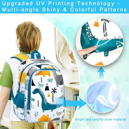 CCJPX 3Pcs Backpack for Boys, 16 Inch Preschool Elementary Kindergarten School Backpacks and Lunch Box - color: Aa2-white Dinosaur