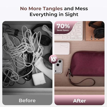 FYY Travel Cable Organizer - 8 Compartments, Lightweight, Water Repellent - color: Wine Red, size: (M) 8.9"× 5.1"× 3.3"