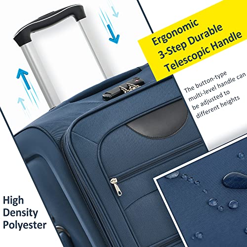 Softside Luggage Expandable 3 Piece Set Suitcase Upright Spinner Softshell Lightweight Luggage Travel Set (Dark Blue) - color: Dark Blue
