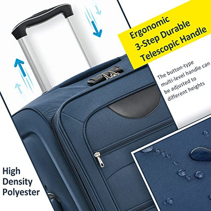 Softside Luggage Expandable 3 Piece Set Suitcase Upright Spinner Softshell Lightweight Luggage Travel Set (Dark Blue) - color: Dark Blue