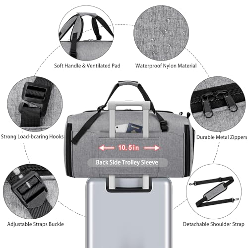 Convertible Garment Bag for Travel, 4-in-1 Backpack for Women Men, 3pcs 50L - color: C-Grey