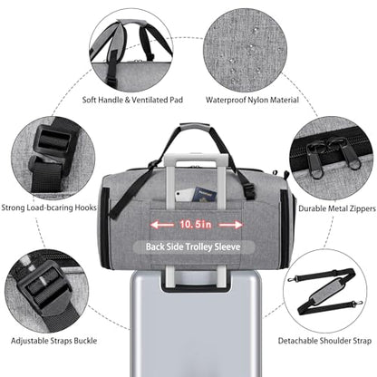 Convertible Garment Bag for Travel, 4-in-1 Backpack for Women Men, 3pcs 50L - color: C-Grey