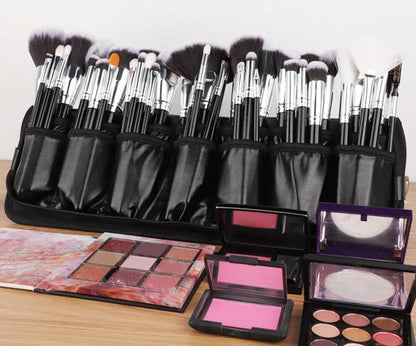 Professional Makeup Brush Organizer Bag PU Leather Travel Case | Multiple pockets portable case, safely store and protect brushes for makeup artists