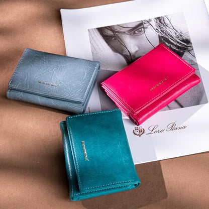 Wallet for Women Small Trifold Wallet RFID Blocking Wallets with ID Window - color: Jeans Blue