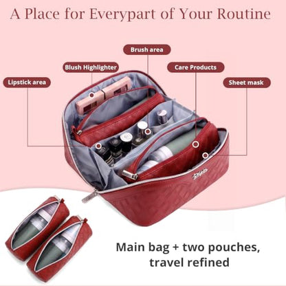 BOYATU Travel Makeup Bag Organizer: 3 Pcs Cosmetic Bag Set for Women Maroon - color: C-Diamond Grid-Maroon