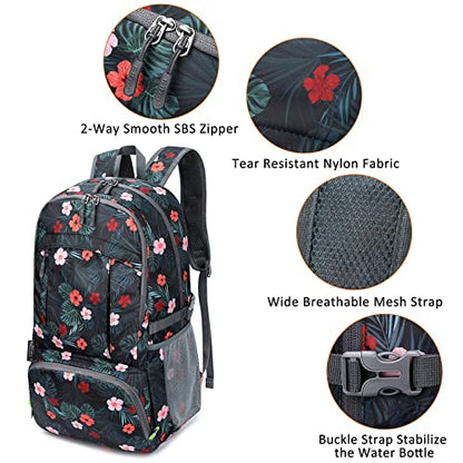 G4Free 40L Lightweight Packable Hiking Backpack, Waterproof Travel Daypack - color: Flower Black