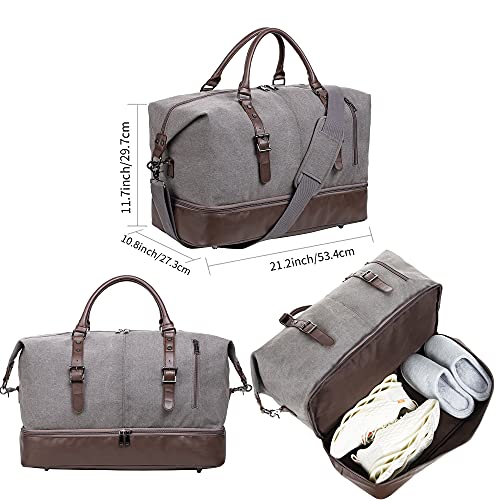 Weekender Overnight Bag Carry On Bag Travel Bag with Shoe Pouch - color: Grey