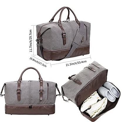 Weekender Overnight Bag Carry On Bag Travel Bag with Shoe Pouch - color: Grey