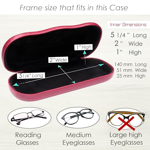 MyEyeglassCase Men's Medium Glasses Case - Classic Eyeglasses Hard Shell Holder, Elegant Easy Open Lip with Pouch and Cloth - color: As196 Burgundy