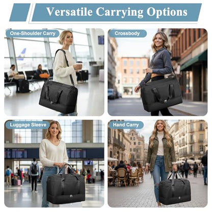 Travel Duffel Bag, Carry-on Overnight Weekender Bags for Women Travel - color: Black