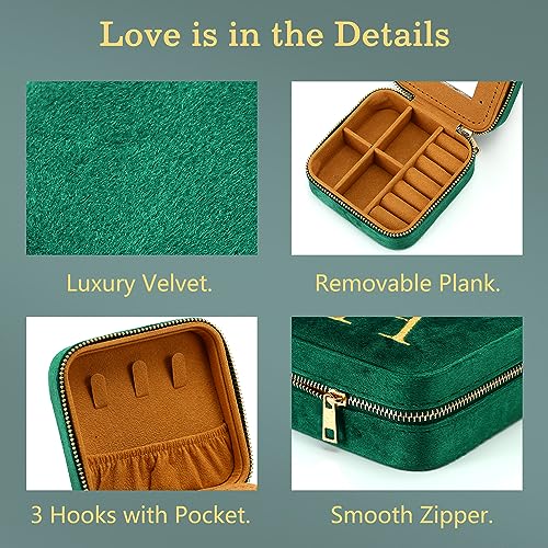 Parima Aunt Gifts - Auntie & Birthday Gifts for Aunt, Plush Velvet Emerald-Green Jewelry Box Travel Case - Letter V, Green - color: Emerald-green, size: V