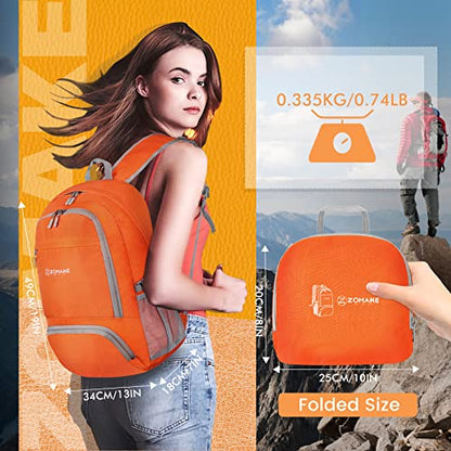 ZOMAKE Lightweight Packable Backpack 30L, Foldable Travel Hiking Daypack - color: Orange