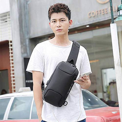 OZUKO Sling Backpack for Men - Anti-Theft Crossbody Bag, Waterproof with USB Charging Port - color: Army Green