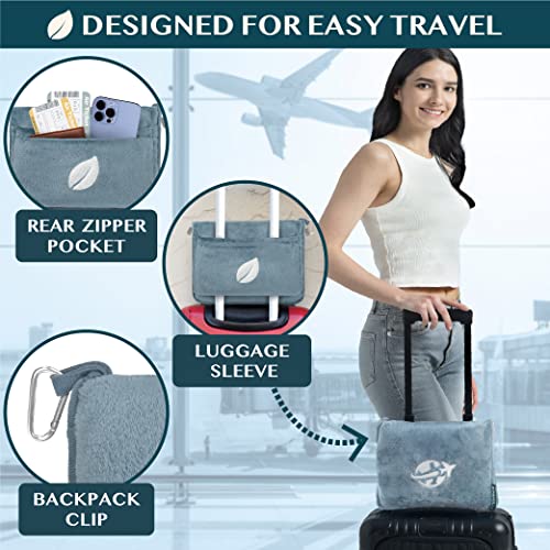 PAVILIA Compact 2-in-1 Travel Blanket Pillow for Airplane Flight, Blue - color: Dusty Blue