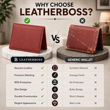 Leatherboss Slim Thin Leather Credit Card Id Mini Wallet Holder Bifold Driver's License Safe (Chocolate) - color: Chocolate