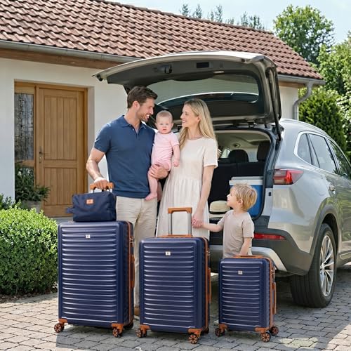 KUNEL Luggage Sets 5 Pcs suitcases with Wheels, 20/24/28Inch, Blue - color: Blue