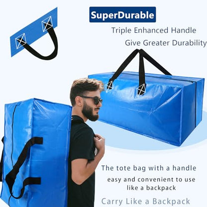 Heavy Duty Extra Large Blue Moving Bags with Strong Zipper Backpack Handles - color: Blue, size: 2 Pack