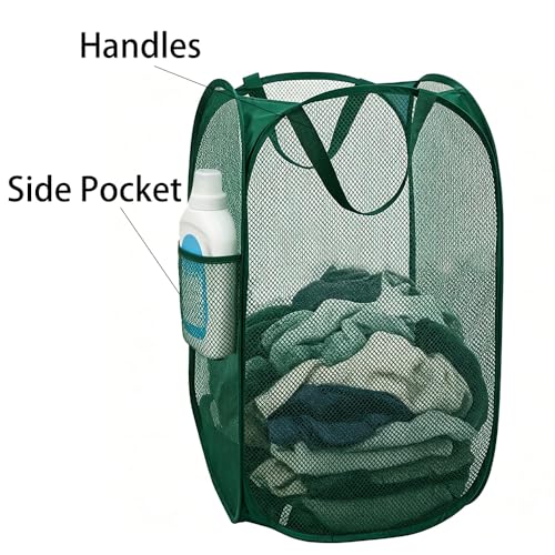 Larpur Pop Up Laundry Hamper Collapsible Mesh Clothes Basket, Dark Green - color: Dark Green