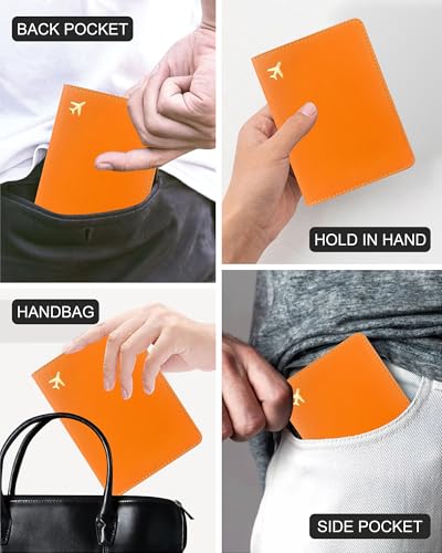 Passport Holder for Travel Essentials RFID Blocking PU Leather - color: Orange