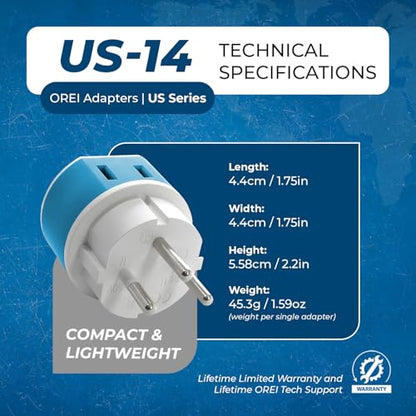 OREI Israel, Palestine Power Plug Adapter with 2 USA Inputs - Travel 3 Pack - Type H (US-14) Safe Grounded Use with Cell Phones, Laptop, Camera Chargers, CPAP, and More - style: Type H-Israel,Palestine
