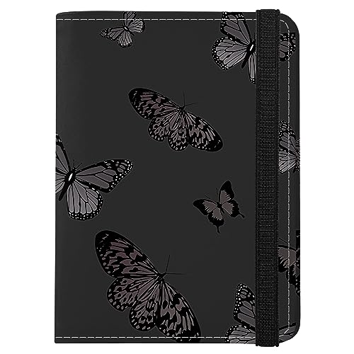 Cute Passport Holder and Holder Combo Passport Cover with RFID Blocking Women Men Compatible Wallet Credit Card Protector(Black Butterfly) - color: Black-D19