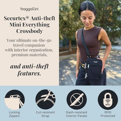 Baggallini Securtex® Anti-theft Mini Everything Crossbody Bag, 6.3"x8.25" Rfid, Locking Zippers & Cut-resistant Strap - color: Black/Neutral