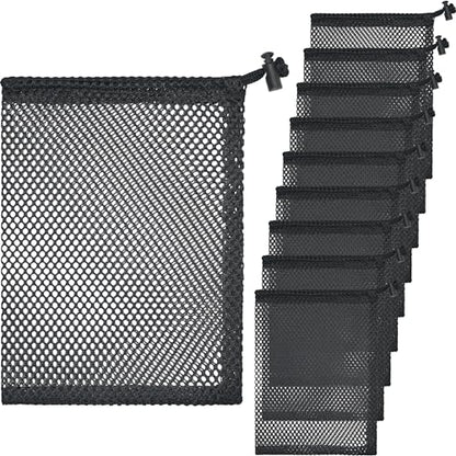 10 Pcs Mesh Drawstring Bag 6" x 8" with Cord Lock Closure, Durable Mesh Bag for Laundry Travel Beach Toys Seashell Collecting (Black) - size: 6x8 Inch(10pack)