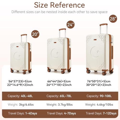Somago 20 Inch Carry On Suitcase with Brake Wheels & Cup Holder, Star Moon Hardside Luggage with TSA Lock, Expandable Rolling Bag for Business Travel and Weekend Getaway,White Glitter - color: White Glitter, size: 1 PC Expandable 20 In