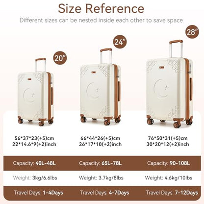 Somago 20 Inch Carry On Suitcase with Brake Wheels & Cup Holder, Star Moon Hardside Luggage with TSA Lock, Expandable Rolling Bag for Business Travel and Weekend Getaway,White Glitter - color: White Glitter, size: 1 PC Expandable 20 In