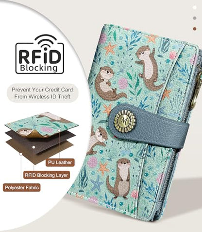 Otter Wallet Women RFID, Cute Passport Holder, Credit Card Holder - color: Otter