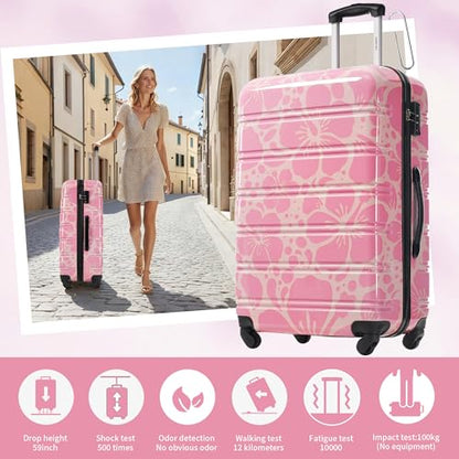 Merax Luggage Sets 3 Piece, Hardside Suitcase Set with Spinner Wheels - color: Pink Print, style: 3-piece Set(20/24/28)