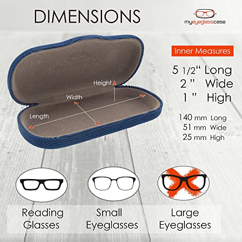 MyEyeglassCase Men's Medium Glasses Case - Classic Eyeglasses Hard Shell Holder, Elegant Easy Open Lip with Pouch and Cloth - color: As196 Codruroy Blue