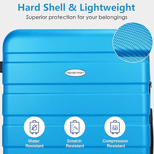 Luggage Sets Hardside Lightweight Suitcase with Spinner Wheels TSA Lock, 3-Piece Set (20/24/28) - color: SkyBlue