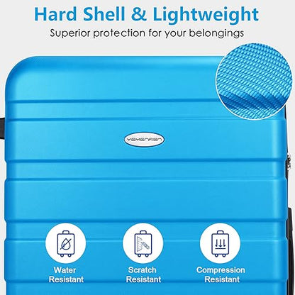Luggage Sets Hardside Lightweight Suitcase with Spinner Wheels TSA Lock, 3-Piece Set (20/24/28) - color: SkyBlue