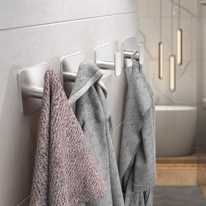 Aikzik 4 Pack Large Heavy Duty Wall Hooks - 26lb Max, Stainless Steel Adhesive Towel Hook, Shower Hooks for Hanging Towel, Coat, Robe, Sticky Wall Mount Hook for Bathroom, Kitchen and Door, Silver - color: Silver-Large4