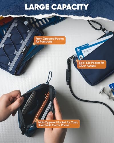 VULKIT Neck Wallet for Travel, Nylon Passport Holder RFID Blocking with Adjustable Lanyard, Blue - color: Blue