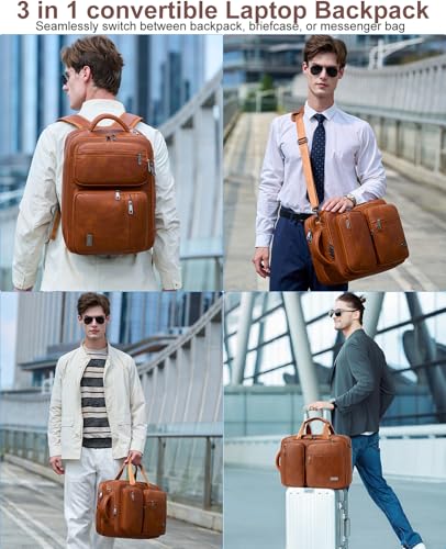 weiatas 3-in-1 Vegan Leather Convertible Laptop Bag for Men Women, Expandable Travel Backpack Work Briefcase Messenger Bag - color: Brown