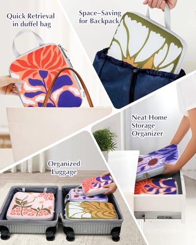 Gonex 6-Piece Compression Packing Cubes with Shoe & Laundry Bags - color: Flowers, size: 6 Set