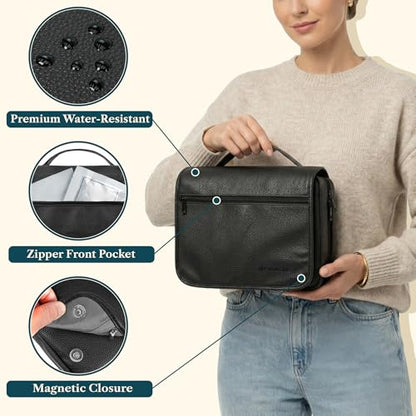 PAVILIA Hanging Toiletry Bag for Women Men, Large Travel Organizer, Black - color: Black