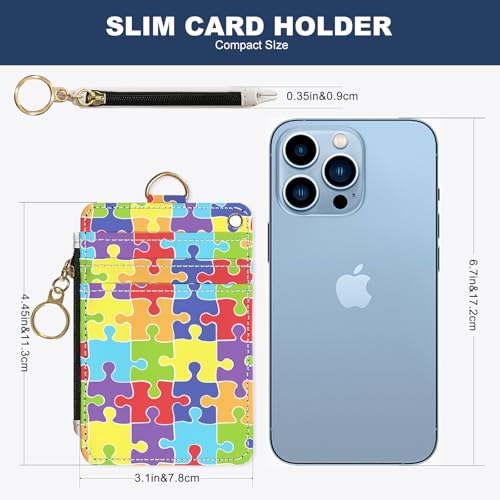 Slim Wallet Credit Card Holder, Jigsaw Puzzle, RFID Wallet Women Cute Small Front Pocket Wallet With Zipper, PU Leather Thin travel RFID Blocking Card Case ID Window,Ladies Gifts - color: Jigsaw Puzzle